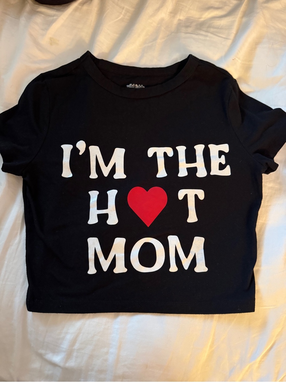 wild fable Black Short Sleeve Tee with White Slogan and Red Heart